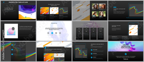 Minimal presentations, portfolio templates. Simple elements on black background. Brochure cover vector design. Presentation slides for flyer, leaflet, brochure, report, marketing, advertising