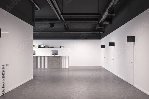 White office lobby  stone reception table