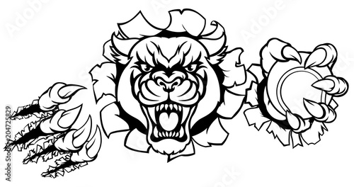 Black Panther Tennis Mascot Breaking Background