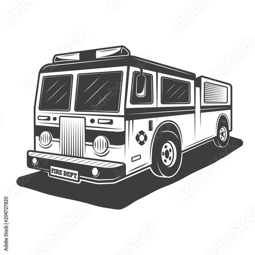 Fire truck vector monochrome style illustration