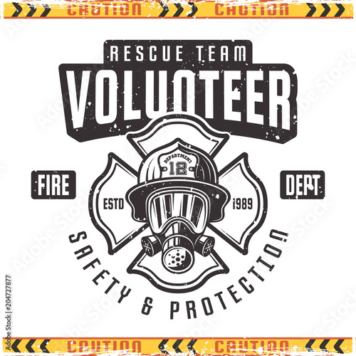 Volunteer vector retro emblem for fire department