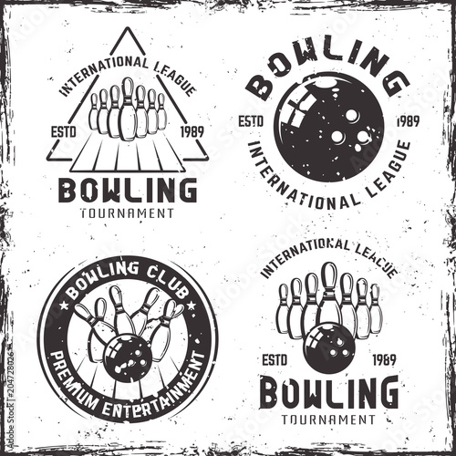 Bowling set of four vintage emblems or badges