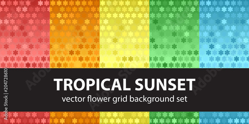 Flower pattern set Tropical Sunset. Vector seamless backgrounds