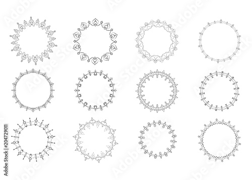 Set of circular decorative frames. Vector illustration.