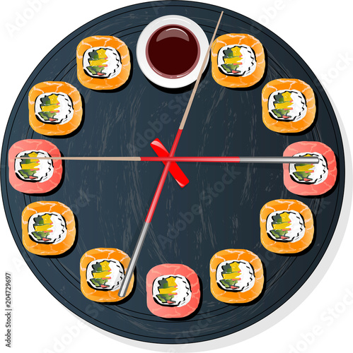 Nigiri Sush seti illustration isolated. Top view.