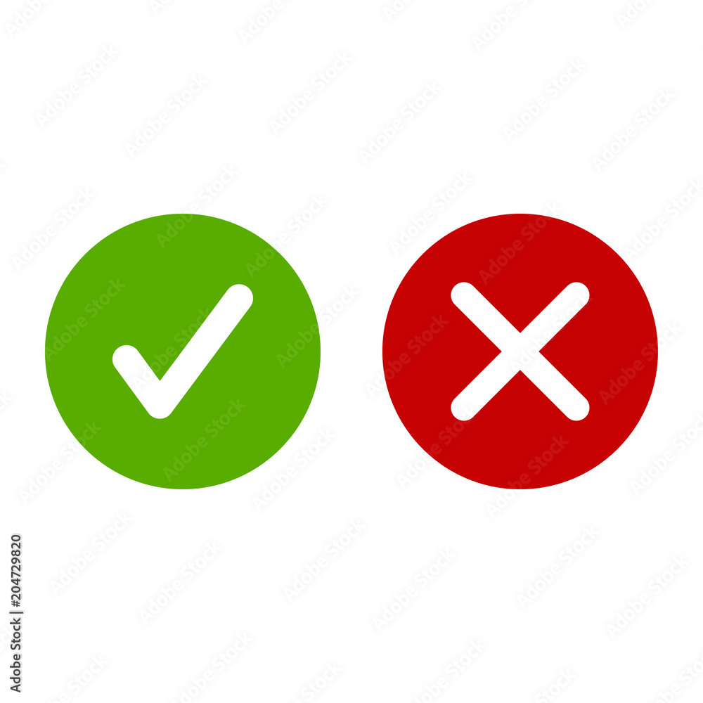 Checkmark and cross sign icons on white background Checkmark and cross sign icons on white background