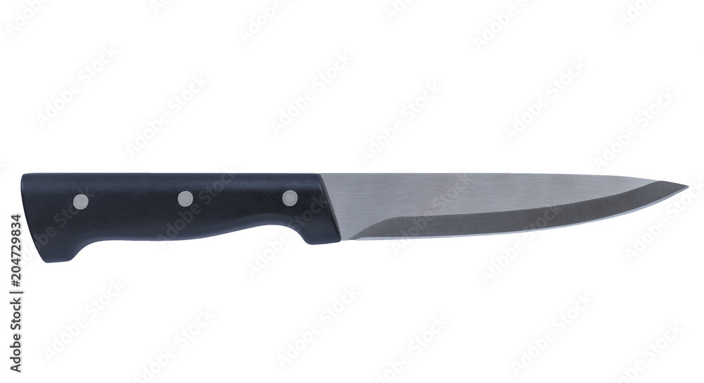 Steel kitchen knife with a black handle isolated on a white background Steel kitchen knife with a black handle isolated on a white background