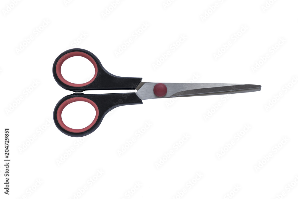 Scissors with black and red Handles Isolated on White Background. Scissors with black and red Handles Isolated on White Background.