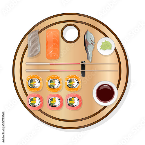 Nigiri Sush seti illustration isolated. Top view.