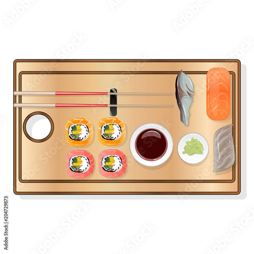 Nigiri Sush seti illustration isolated. Top view.