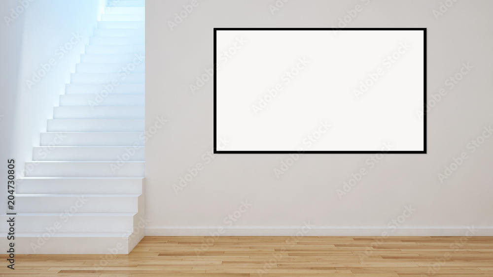 Modern bright interiors apartment with mockup poster frame 3D rendering Modern bright interiors apartment with mockup poster frame 3D rendering