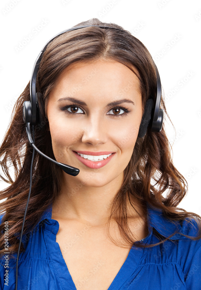 Support phone operator in headset, isolated Support phone operator in headset, isolated