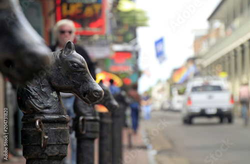 Horse-shaped metal post in the French Quarter of New Orleans  Louisiana