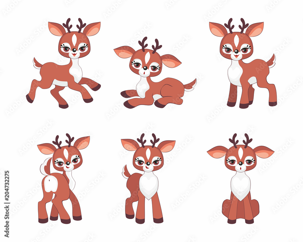 Cute little fawn set. Vector illustrations isolated on a white background.