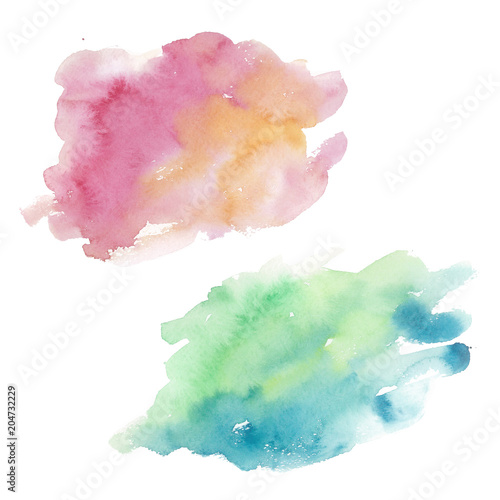 Colorful texture illustration in a watercolor style isolated. Aquarelle paper splash shapes isolated drawing. Abstract aquarelle for background, texture, wrapper pattern, frame or border.