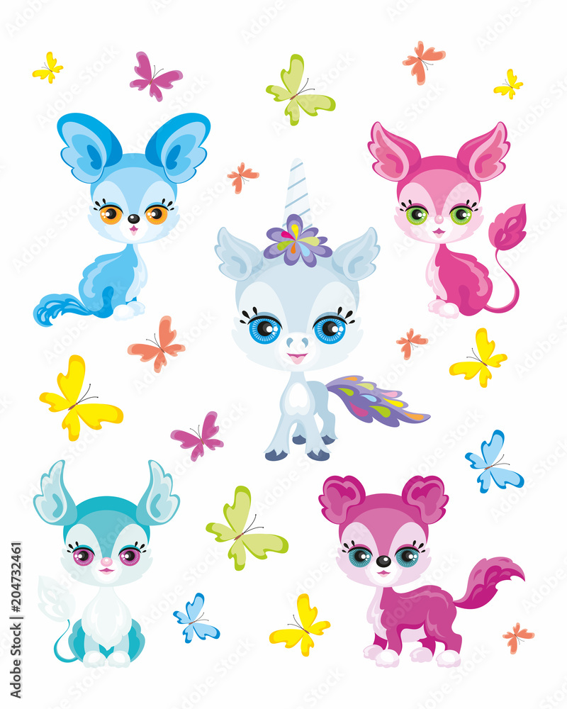Obraz Fairy tale animals set. Children vector illustrations isolated on a white background.