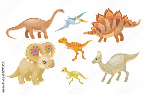 Fototapeta Naklejka Na Ścianę i Meble -  Dinosaurs vector set. Colorful illustrations isolated on a white background.