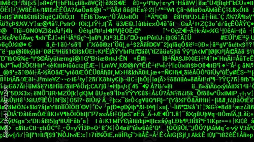 Abstract computer encrypted text as technology background, encryption and data security concept