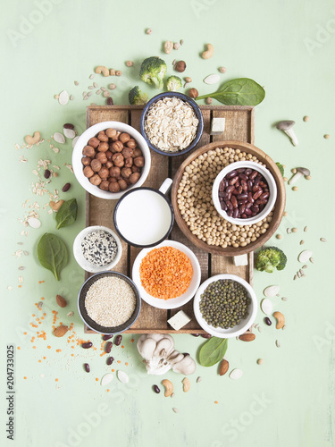 Plant protein sources. Vegan and vegetarian food concept. Flat lay.