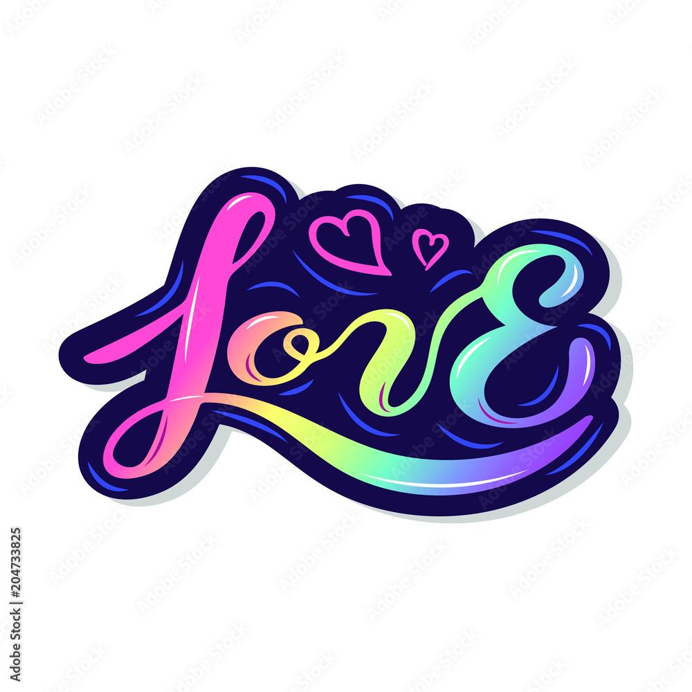 Rainbow Love text is on background. Hand drawn lettering Love as logo, badge, icon, patch. Template for lgbt community, invitation, party, greeting card, t-shirt design, web, hippie. Rainbow Love text is on background. Hand drawn lettering Love as logo, badge, icon, patch. Template for lgbt community, invitation, party, greeting card, t-shirt design, web, hippie.