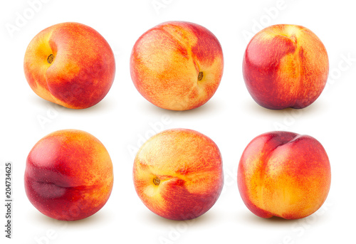 Nectarine or peach isolated on white background, clipping path, full depth of field