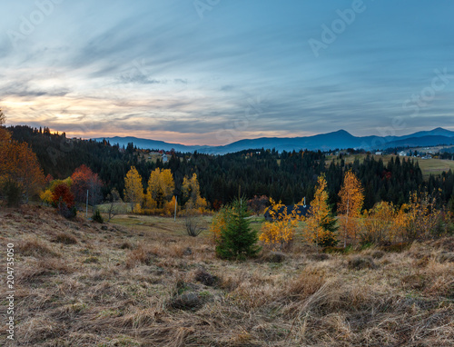 Evening autumn Carpathian mountain, Ukraine. photo