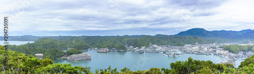 Beautiful panoramic views of the Pacific Ocean and the Katsuura harbour , Wakayama , Japan