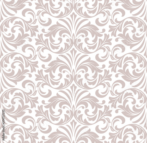 Wallpaper in the style of Baroque. A seamless vector background. White and pink floral ornament. Graphic pattern for fabric, wallpaper, packaging. Ornate Damask flower ornament