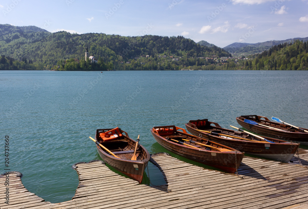 Wooden Rowboats at Lake Bled, Slovenia