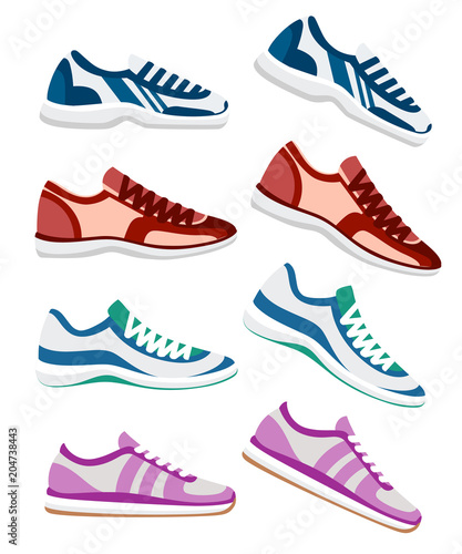 Sneaker shoe. Athletic sneakers vector illustration, fitness sport. Fashion sportwear, everyday sneakers. Vector illustration isolated on white background