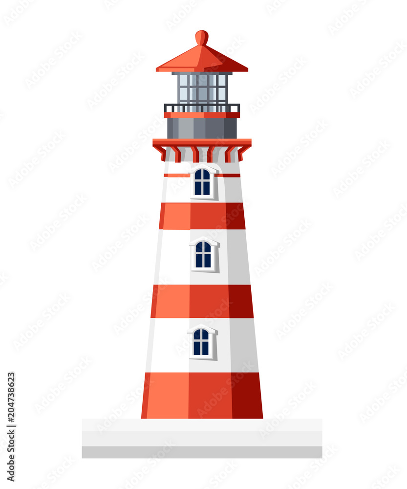 Lighthouse building. Flat design style. Vector illustration isolated on white background Lighthouse building. Flat design style. Vector illustration isolated on white background