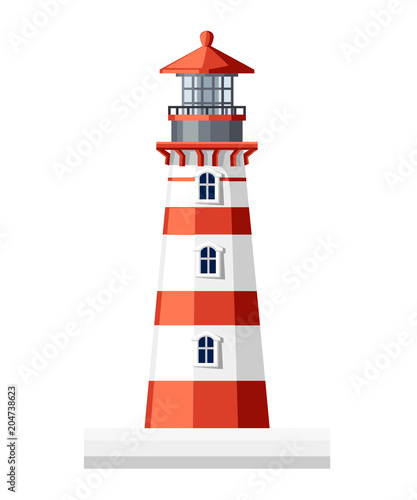 Lighthouse building. Flat design style. Vector illustration isolated on white background