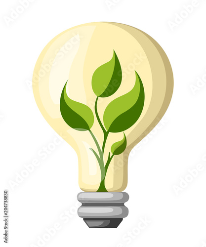 Ecology light bulb. Eco lamp with a plant inside. Green ecological concept. Vector illustration isolated on white background