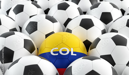 Soccer ball in Colombias national colors. 3D Rendering