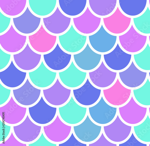 Colorful mermaid tail seamless pattern. Mermaid card decor element. Fish scales magic background. Print design for textile, posters, greeting cards, cases etc