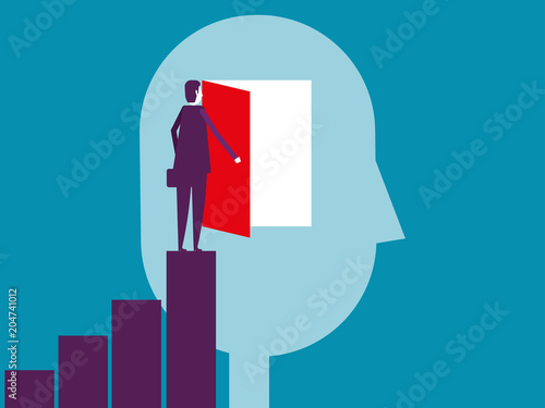 Businessman entering  human brain. Vector illustration business concept, occupation.