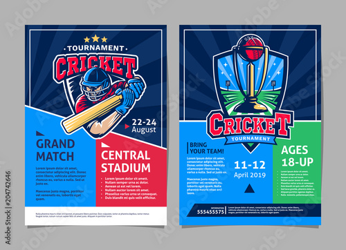 Cricket tournament sport poster, flyer vector design template