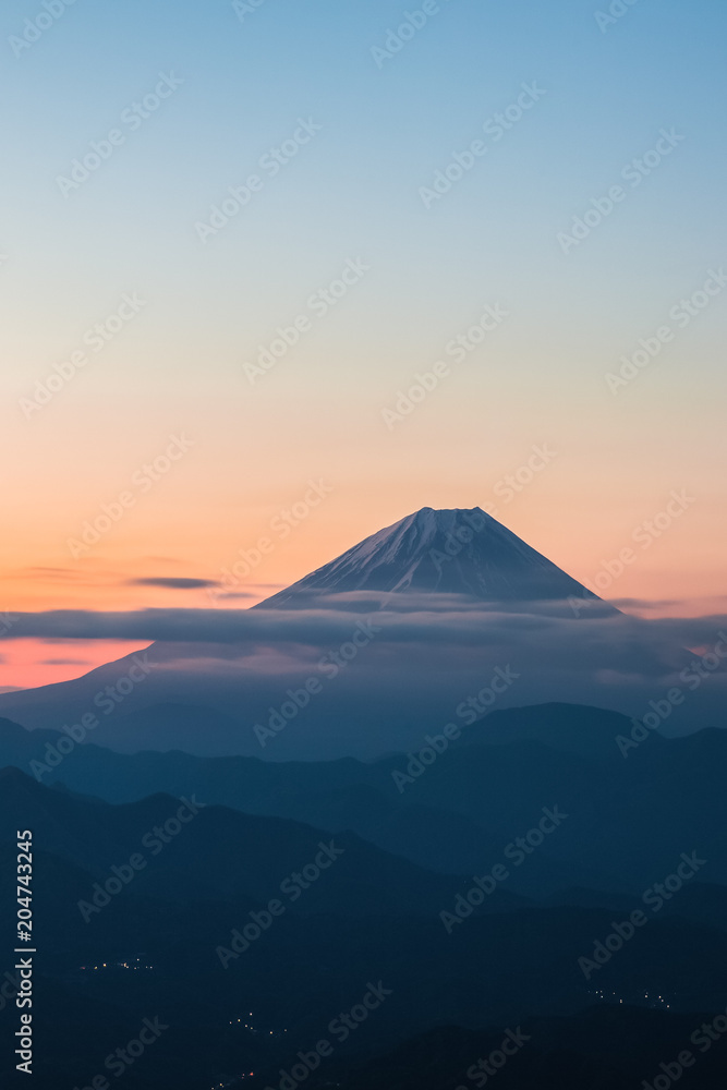 Mt.Fuji with beautiful sunrise sky in spring season