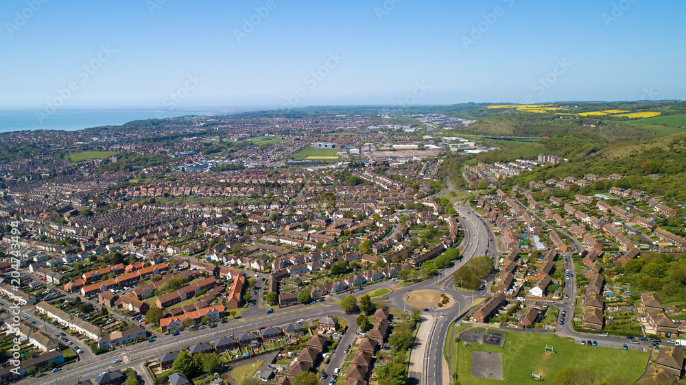Vue aérienne du centre-ville de Folkestone, en Angleterre