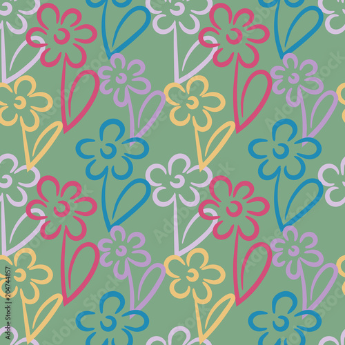 Abstract flowers thorns with leaves Seamless pattern.Vector illustration.