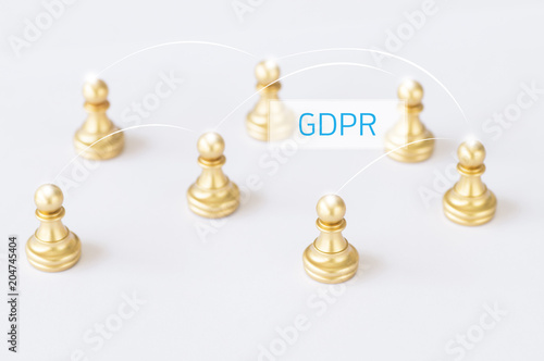 Chess set with other background, concept as communication and GDPR word, General Data Protection Regulation