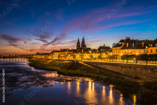 Sunset image of Blois and the Loire River, France photo