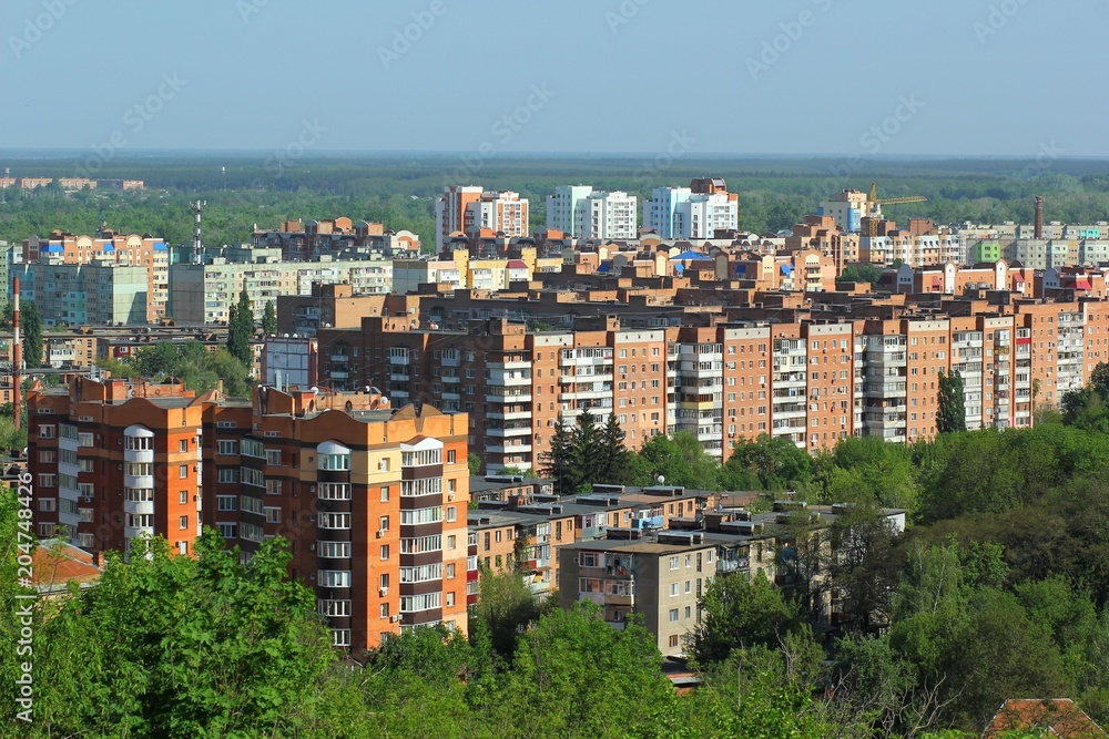 Aerial view of springtime Poltava cityscape. Ukraine.