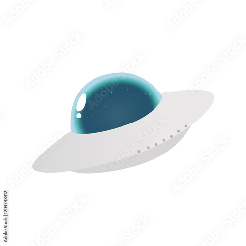 White flying saucer alien spaceship, ufo extraterrestrial creatures transport, vehicle. Science fiction fantastic spacecraft icon. Vector flat isolated illustration
