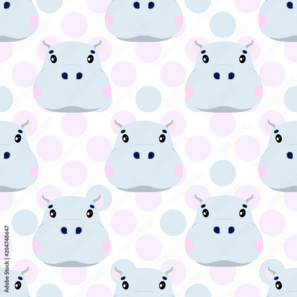 Seamless vector baby pattern with animals hippopotamus face. Seamless vector baby pattern with animals hippopotamus face.