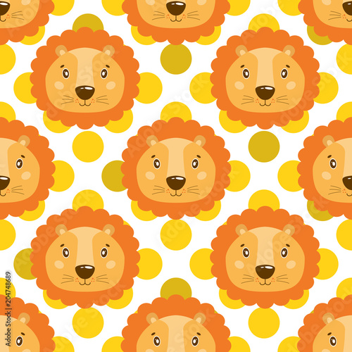 Seamless vector baby pattern with animals lion face. photo