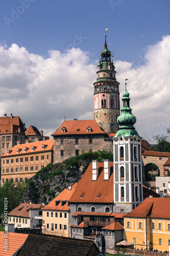 Wallpaper Mural  CESKY KRUMLOV, CZECH REPUBLIC - 25 APRIL, 2018: Cesky Krumlov. Castle, Tower, cityscape Cesky Krumlov, Czech republic. Sunny autumn day. UNESCO World Heritage Site. Torontodigital.ca