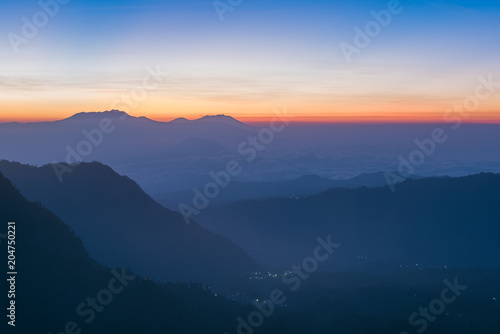 Beautiful sunrise over mountains, Indonesia