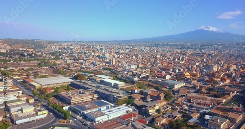 View of Militello in Val di Catania with Mount Etna in the background - Sicily, Southern Italy photo