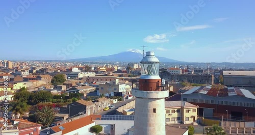 View of Militello in Val di Catania with Mount Etna in the background - Sicily, Southern Italy photo